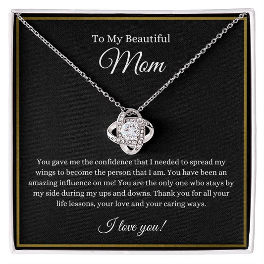 Mother's Day Gifts/To My Beautiful Mom Cubic Zirconia Love Knot Necklace/ Mom Necklace/ Son Daughter to Mom