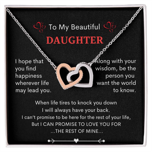 To My Beautiful Daughter Interlocking Hearts Necklace/Father Daughter/Mother Daughter/Birthday